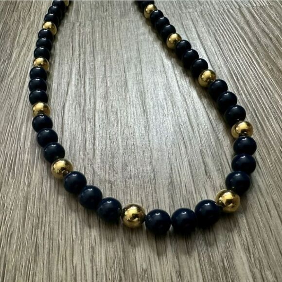 Vintage Napier Designer Signed Black & Gold Beaded Necklace - Picture 2 of 2